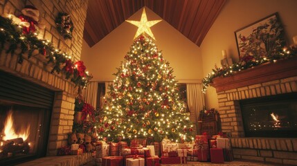 Vibrant Christmas Tree with Golden Star Topper