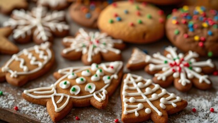 Festive Christmas Gingerbread Cookies Close-Up