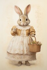Obraz premium Rabbit character holding easter basket drawing animal mammal.