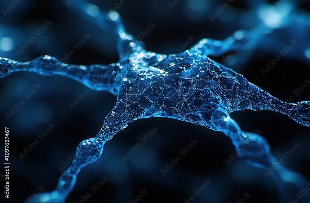 Poster intricate structure of neural cells in stunning blue colors showcasing the complexity of brain conne