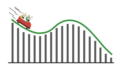 dollar and Euro ride in a cart on a roller coaster and scream in fear