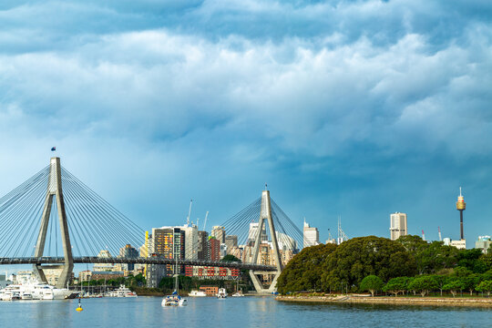 Dramatic clouds above ANZAC Bridge and Johnstons Bay.