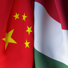 Waving Flags Of China And Hungary