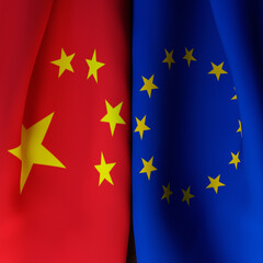 Waving Flags Of China And European Union