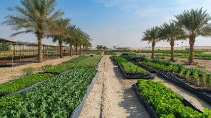 Middle Eastern regenerative farming projects leading innovations in a desert cooperative near Doha, Qatar