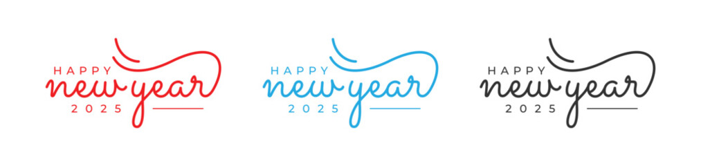 Happy New Year 2025 Logo. Abstract cursive modern vector logo design. 2025 New Year Logo