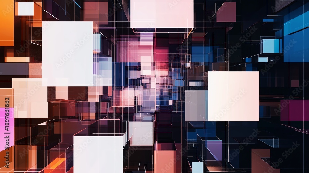 Poster Abstract aerial view of city blocks in geometric patterns with muted tones
