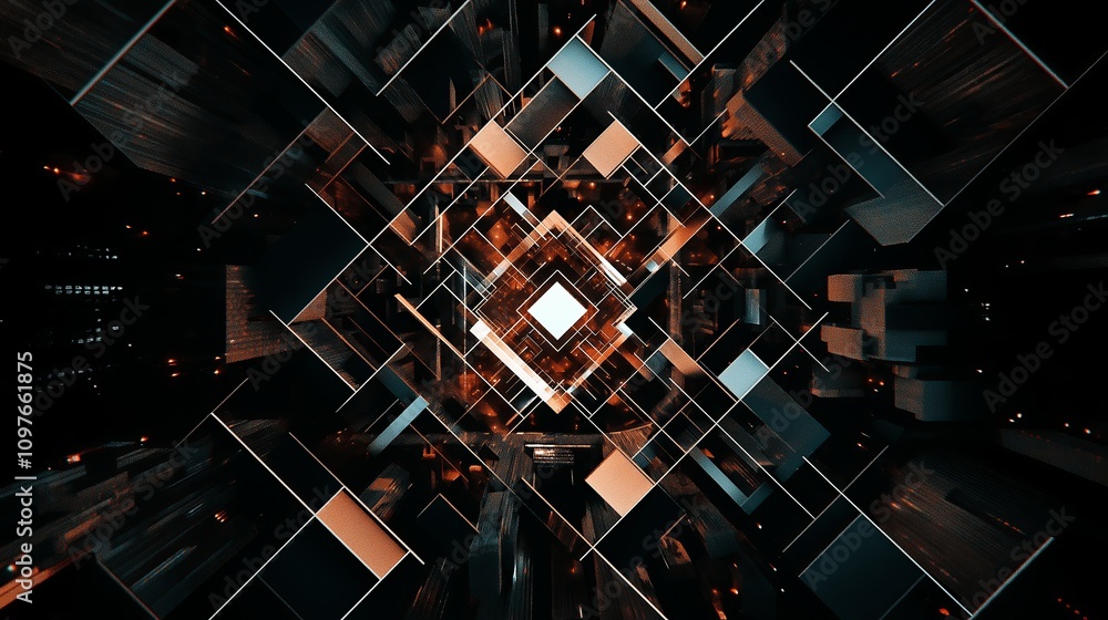 Poster Abstract aerial view of city blocks in geometric patterns with muted tones