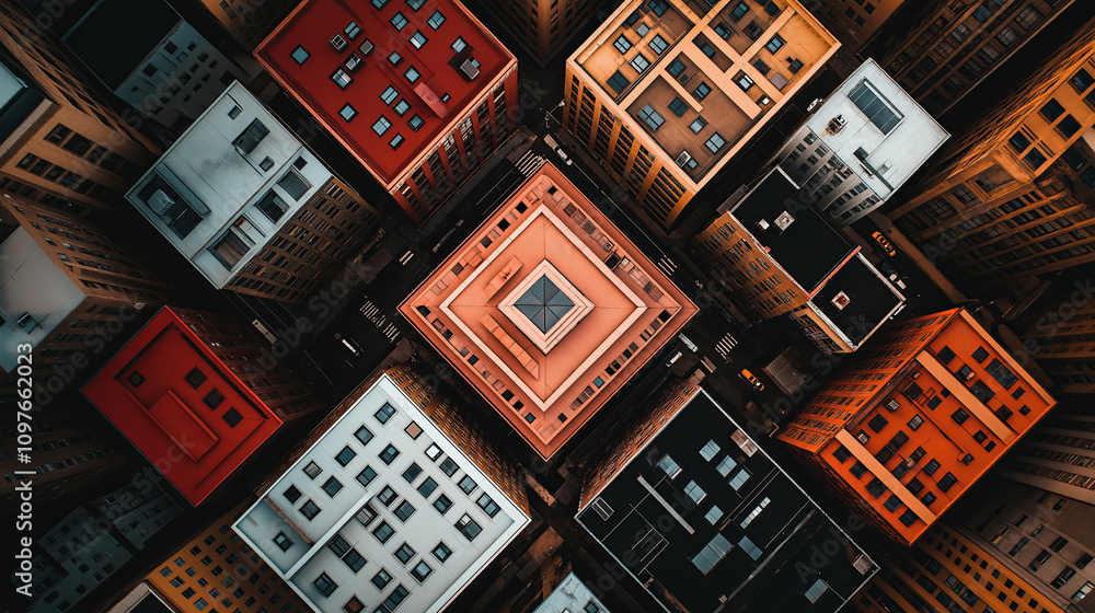 Poster abstract aerial view of city blocks in geometric patterns with muted tones