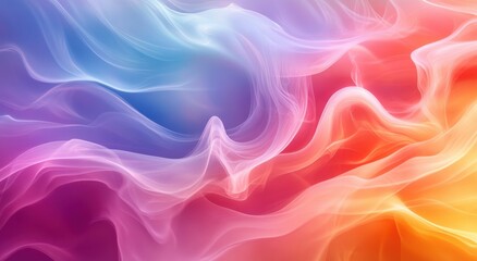 Obraz premium Organic Waves of Colorful Smoke Flowing Through a Dreamlike Space With Vibrant Pink, Blue, Purple, and Orange Tones Creating a Soft Abstract Background