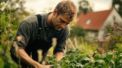 Fototapeta premium Scandinavian organic farmers advancing sustainable practices in rural Denmark