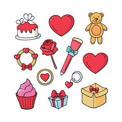 A Set of Valentine's Day Ornaments Silhouette Design Vector Illustration