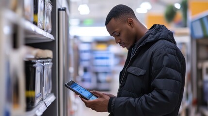 African American man shopping for appliances for his tech startup in Los Angeles, USA