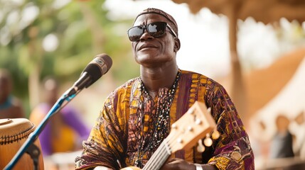 African blind musician participating in a cultural music event in Accra, Ghana