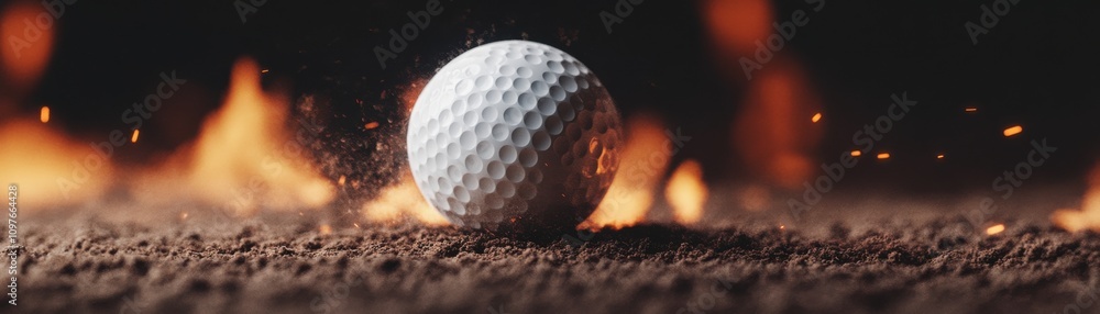 Aufkleber a dynamic image of a golf ball in motion, surrounded by flames, emphasizing intensity and action in 