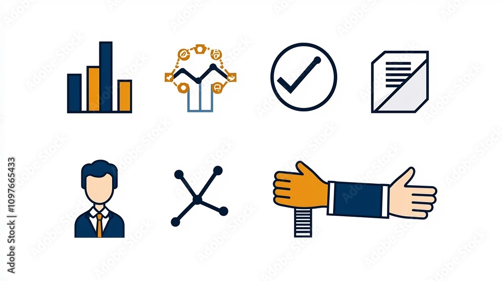 Poster a curated set of 15 icons featuring business growth concepts like bar charts targets and handshake s