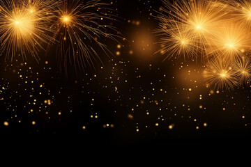 Fototapeta premium A festive scene with vibrant, golden fireworks lighting up the sky, creating a celebratory atmosphere