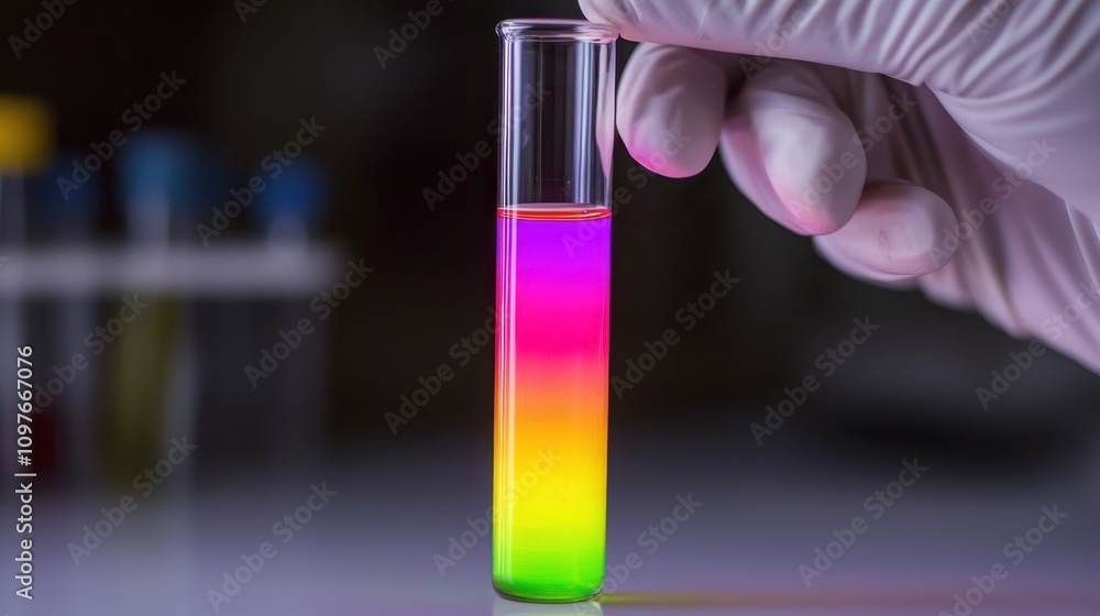 Poster scientist conducting colorful experiment laboratory science close-up view
