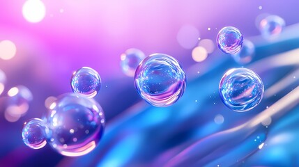 Naklejka premium Digital technology blue purple gradient wave bubble illustration poster background