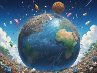 Naklejka premium the earth with the plastic waste
