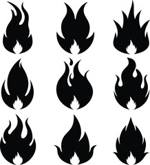 Black and White Fire Flames Vector Illustration: Collection of Graphic Flame Designs for Art, Illustration, & Design Projects