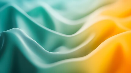 Obraz premium Soft, flowing fabric in gradient shades of teal and yellow, creating a serene and inviting atmosphere, Ideal for backgrounds in fashion, design projects, or artistic presentations,