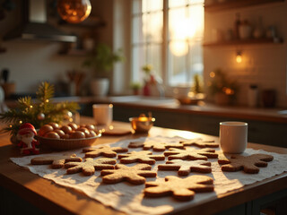 Freshly baked gingerbread cookies in various shapes