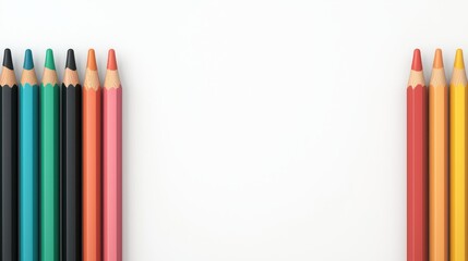 Fototapeta premium A Colorful Arrangement of Colored Pencils on a Minimalist White Background, Perfect for Arts, Creativity, School Supplies, and Design Projects