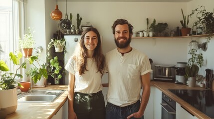 European couple implementing zero-waste habits in their minimalist home in Oslo, Norway