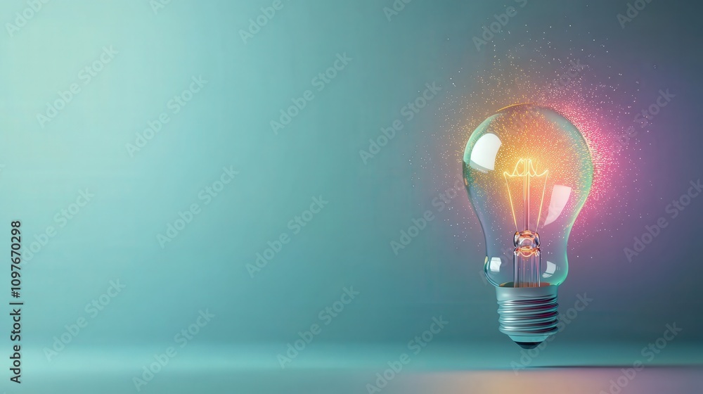 Poster bright and colorful light bulb illuminating a soft gradient background, symbolizing innovation, idea