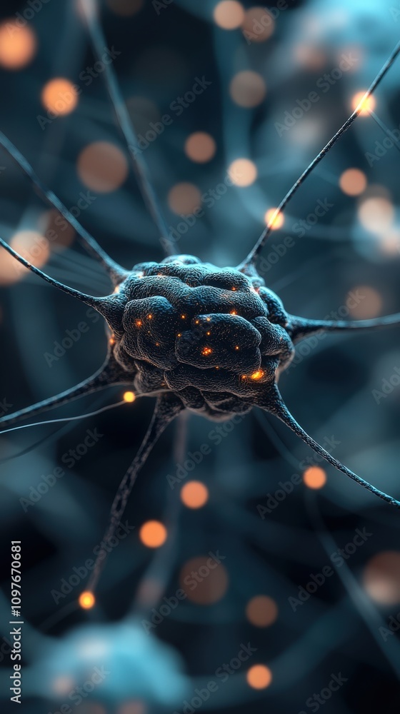 Poster Close-up View of Neurons with Glowing Synapses, Representing Complex Brain Activity and Neural Connections in a Stunning Abstract Style