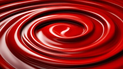 A vivid swirl of glossy red material creates a striking abstract image, Ideal for backgrounds, food-related designs, or artistic projects emphasizing color and texture,