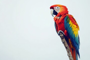 Obraz premium Vibrant macaw on branch with copy space