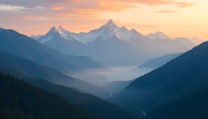 mountain, range, sunrise, photograph, highresolution, peaks, light, mist, valleys, nature, landscape, scenic, serene, majestic, peaceful, soft, illumination, dramatic, view, outdoors, dawn, golden, gl