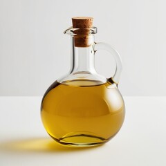 a bottle of olive oil sits on a table