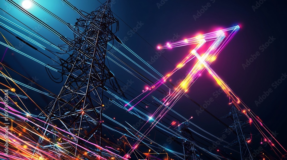 Aufkleber glowing arrow made of colorful beams pointing upward on a deep black background highlighting the int