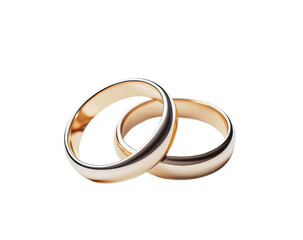 Two golden wedding rings, a symbol of love and commitment, isolated on a white background
