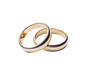 Two golden wedding rings, a symbol of love and commitment, isolated on a white background