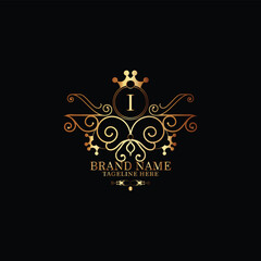 creative  new latter i logo design  and latter  initial logo. i monogram latter logo , golden  new i logo design with black color ,new template design