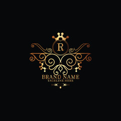 creative  new latter r logo design  and latter  initial logo. r monogram latter logo , golden  new r logo design with black color ,new template design