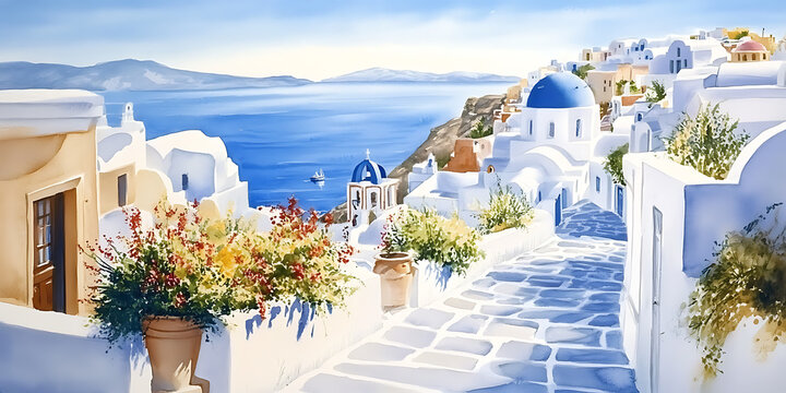 Fototapeta Where creativity and travel converge in a unique watercolor piece.