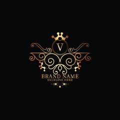 creative  new latter v logo design  and latter  initial logo. v monogram latter logo , golden  new  v logo design with black color ,new template design