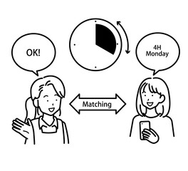 スポットバイトに応募をイメージしたイラスト　線画のみ