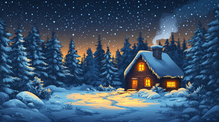 Fototapeta premium serene winter scene featuring a snow-covered landscape illuminated by soft, ambient light with ample empty space, perfect for overlaying text, evoking tranquility, nostalgia, and seasonal joy