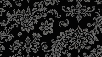 Fototapeta premium Elegant Black and Silver Damask Pattern Wallpaper for Luxurious Home Decor