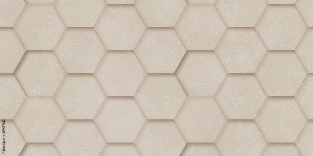 Poster abstract background 3d hexagon pattern with grunge wall effect brown texture. futuristic geometry pa