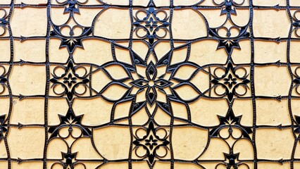Intricate Geometric Pattern Wall Art: Elegant Beige and Black Design for Home Decor