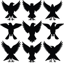 Black Raven Silhouettes: Vector Graphic Set of Birds in Flight, Wings Spread - Gothic, Wildlife, Halloween Design Elements