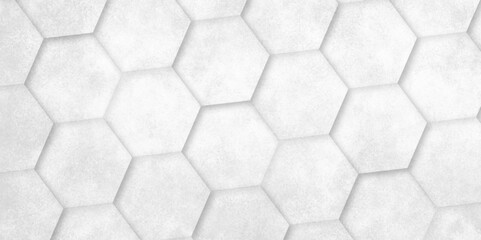 Naklejka premium Abstract background 3d hexagon pattern with grunge wall effect white, gray texture. futuristic geometry pattern honeycomb mosaic white texture design. hexagon minimalist mesh cell texture design.