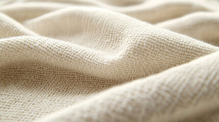 soft white woven linen fabric texture, highlighting the intricate patterns and delicate fibers that symbolize purity, simplicity, and the timeless elegance of natural materials